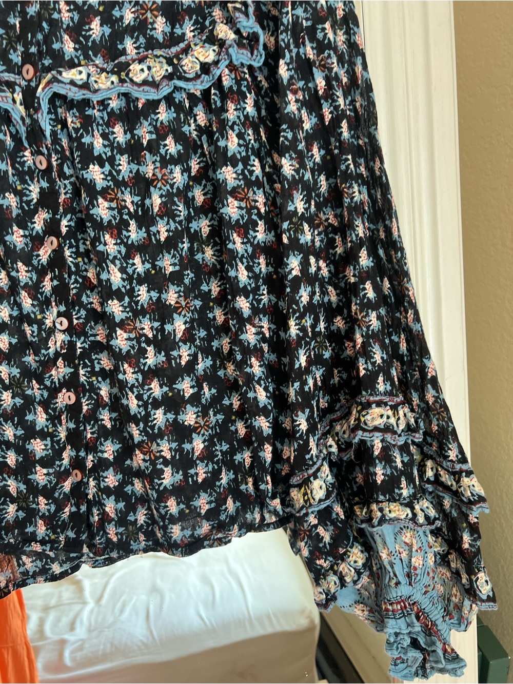 Free People Floral Ruffle Button-Front Blouse - Picture 4 of 5